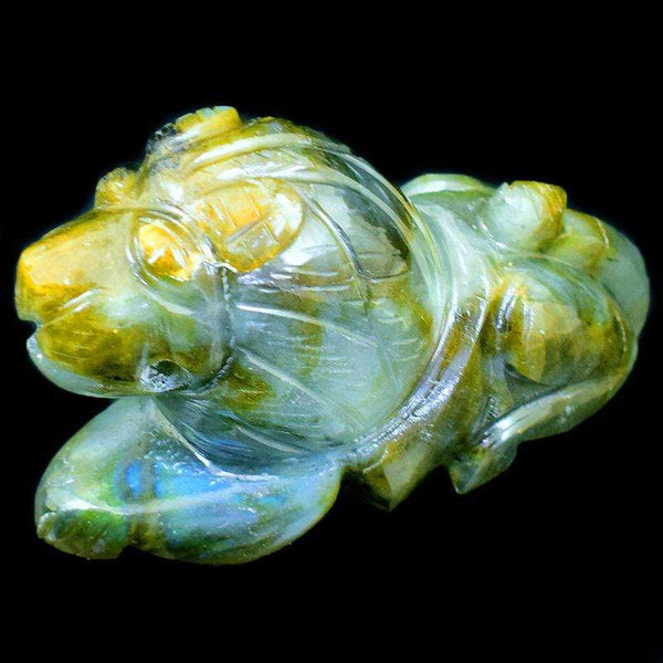 gemsmore:Golden & Blue Flash Labradorite Hand Carved Lion