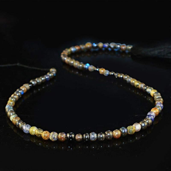 gemsmore:Golden & Blue Flash Labradorite Strand Natural Untreated Round Drilled Beads