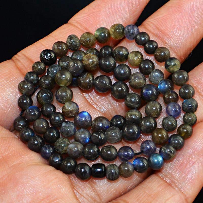 gemsmore:Golden & Blue Flash Labradorite Strand Natural Untreated Round Drilled Beads