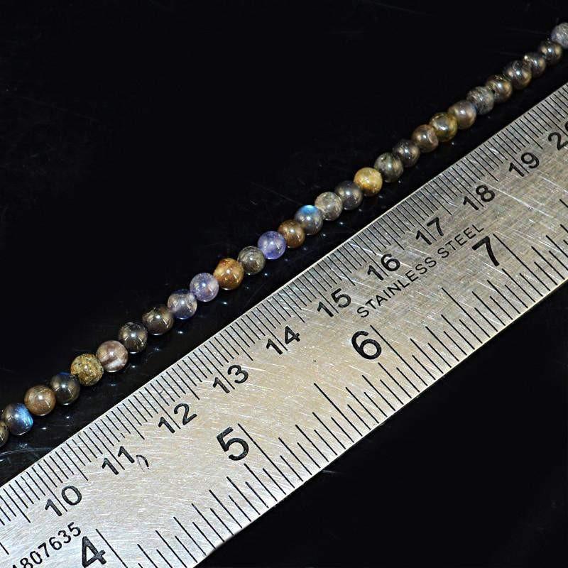 gemsmore:Golden & Blue Flash Labradorite Strand Natural Untreated Round Drilled Beads