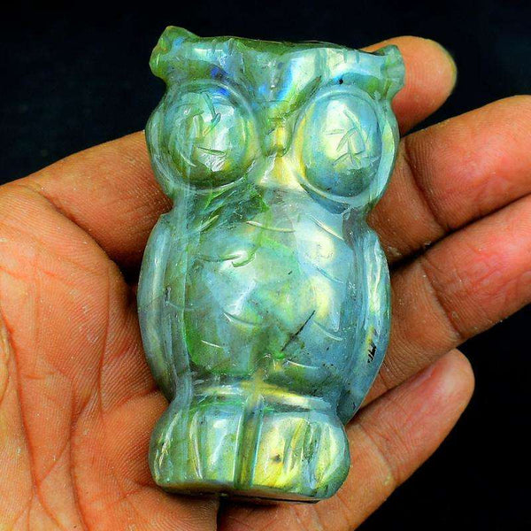 gemsmore:Golden Flash Labardorite Carved Owl