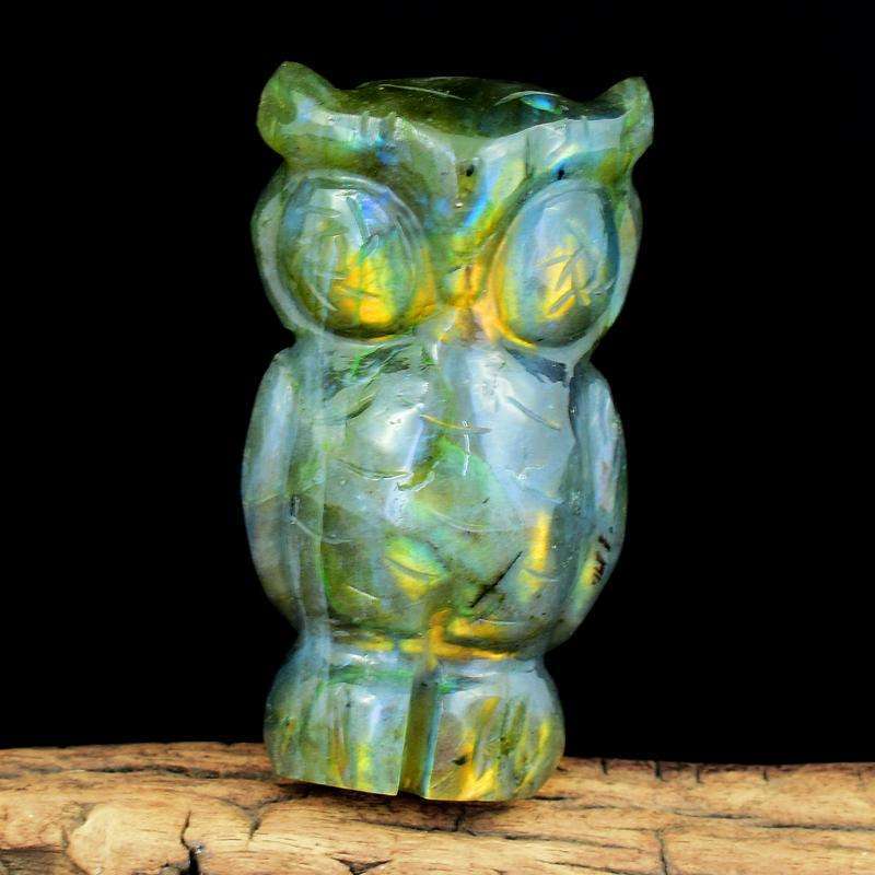 gemsmore:Golden Flash Labardorite Carved Owl