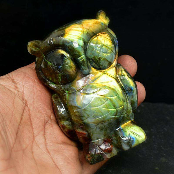 gemsmore:Golden Flash Labardorite Hand Carved Owl
