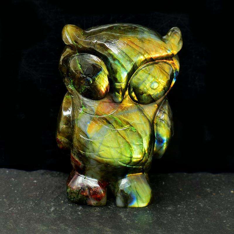 gemsmore:Golden Flash Labardorite Hand Carved Owl