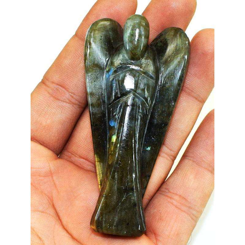 gemsmore:Golden Flash Labradorite Carved Healing Crystal Angel