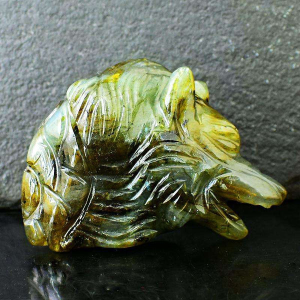 gemsmore:Golden Flash Labradorite Carved Wolf Head