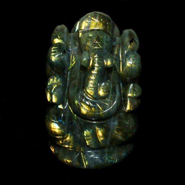 gemsmore:Golden Flash Labradorite Gemstone Carved Lord Ganesha Idol