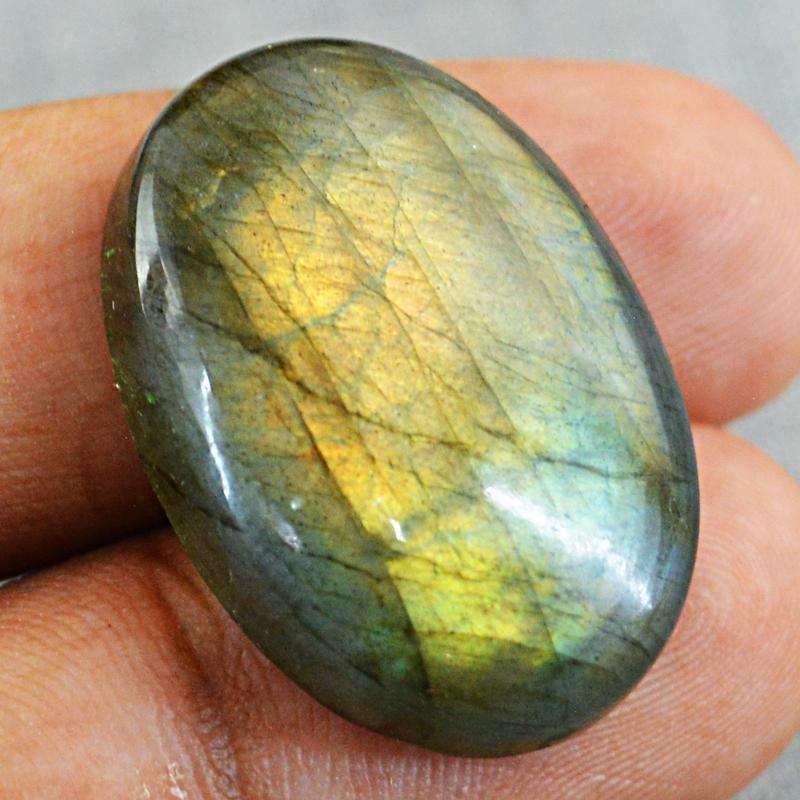 gemsmore:Golden Flash Labradorite Gemstone Natural Unheated Oval Shape