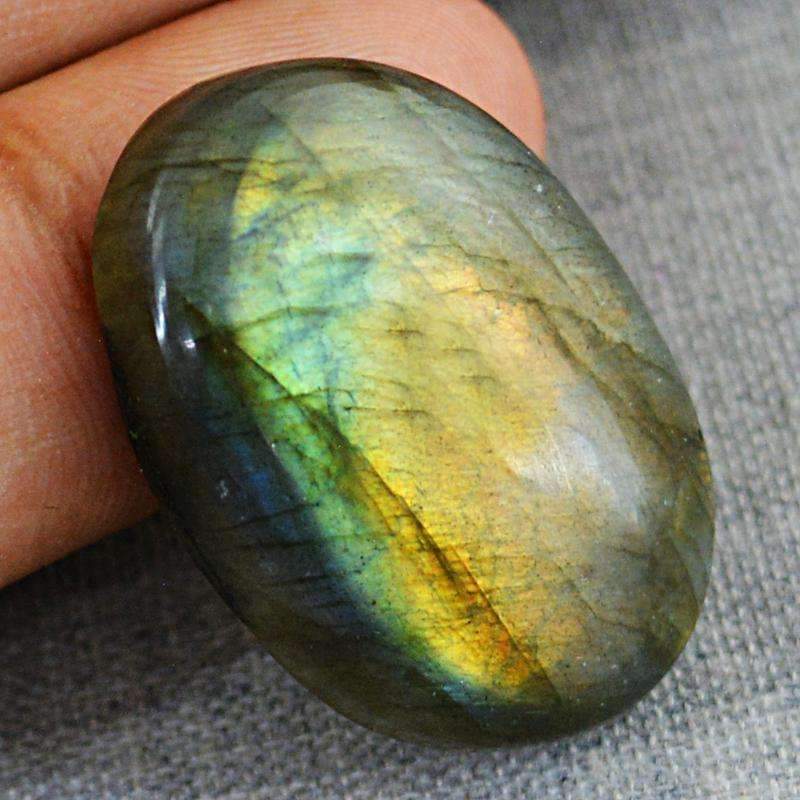 gemsmore:Golden Flash Labradorite Gemstone Natural Unheated Oval Shape