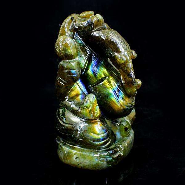 gemsmore:Golden Flash Labradorite Hand Carved Lord Ganesha Idol