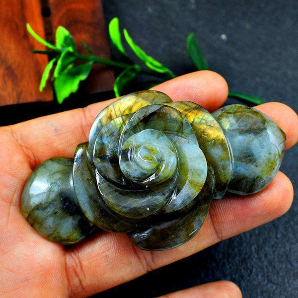 gemsmore:Golden Flash Labradorite Hand Carved Rose