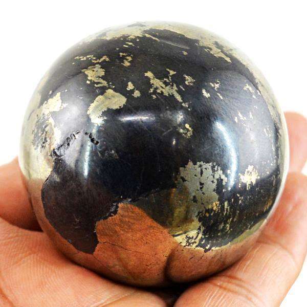 gemsmore:Golden Pyrite Round Carved Reiki Healing Sphere