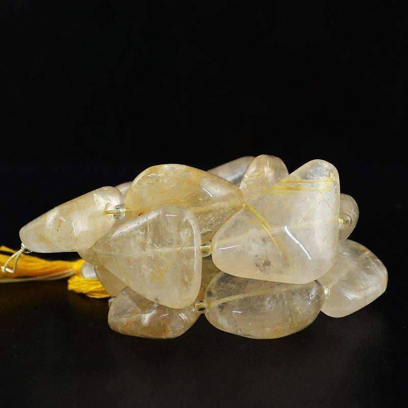 gemsmore:Golden Rutile Quartz Beads Strand Natural Drilled