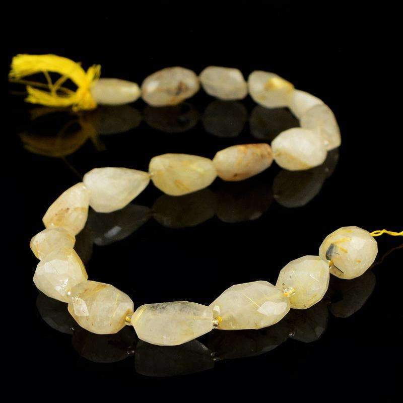 gemsmore:Golden Rutile Quartz Beads Strand Natural Faceted Drilled