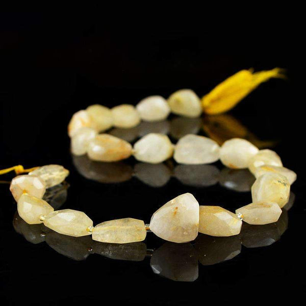 gemsmore:Golden Rutile Quartz Drilled Beads Strand Natural Faceted