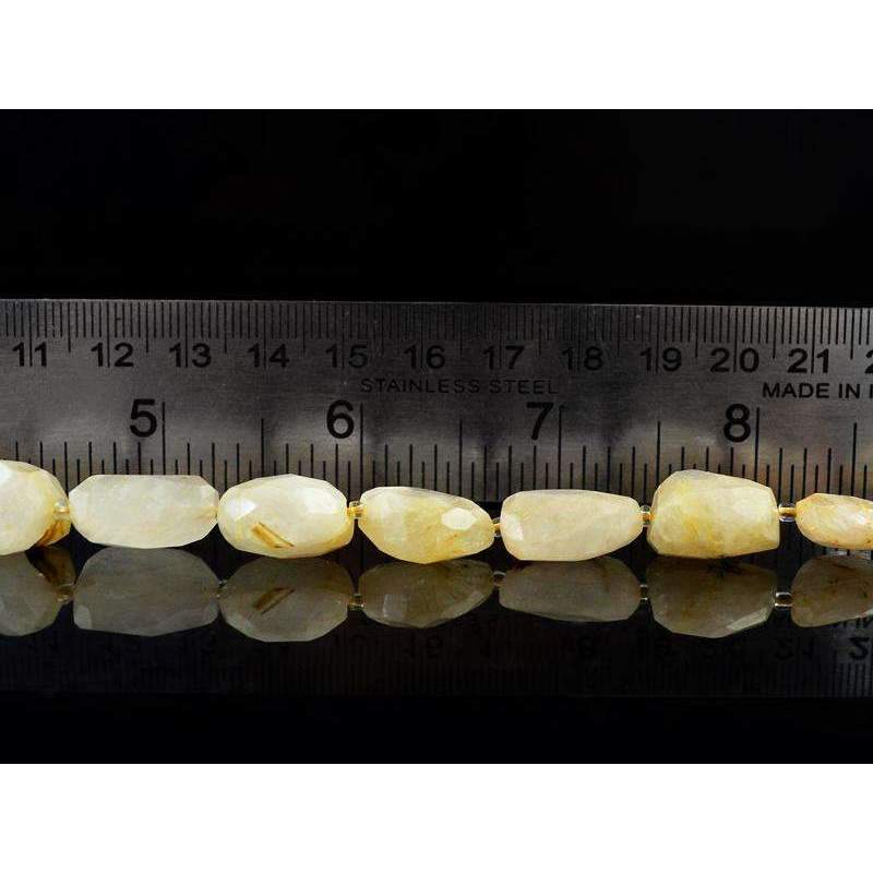 gemsmore:Golden Rutile Quartz Drilled Beads Strand Natural Faceted