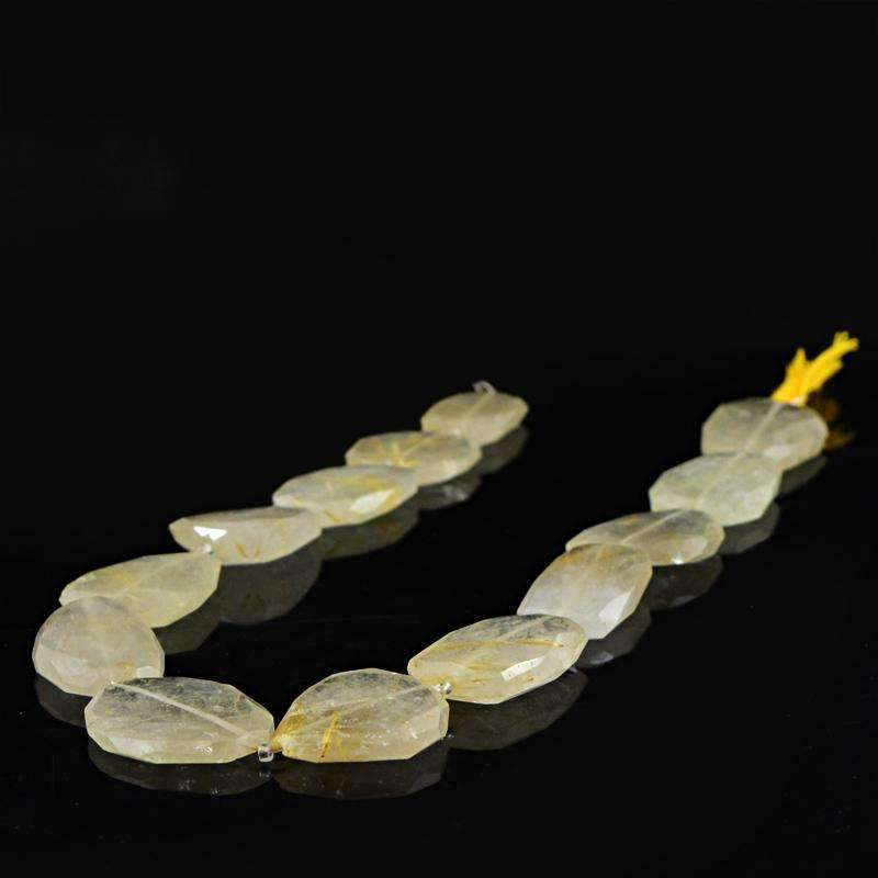 gemsmore:Golden Rutile Quartz Drilled Beads Strand Natural Faceted