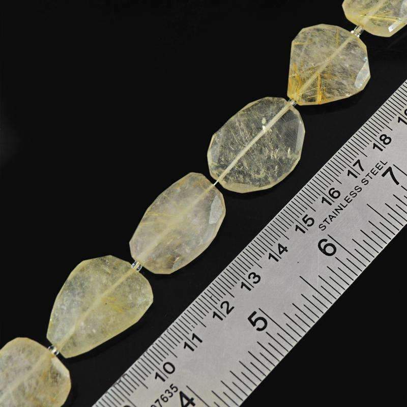 gemsmore:Golden Rutile Quartz Drilled Beads Strand Natural Faceted