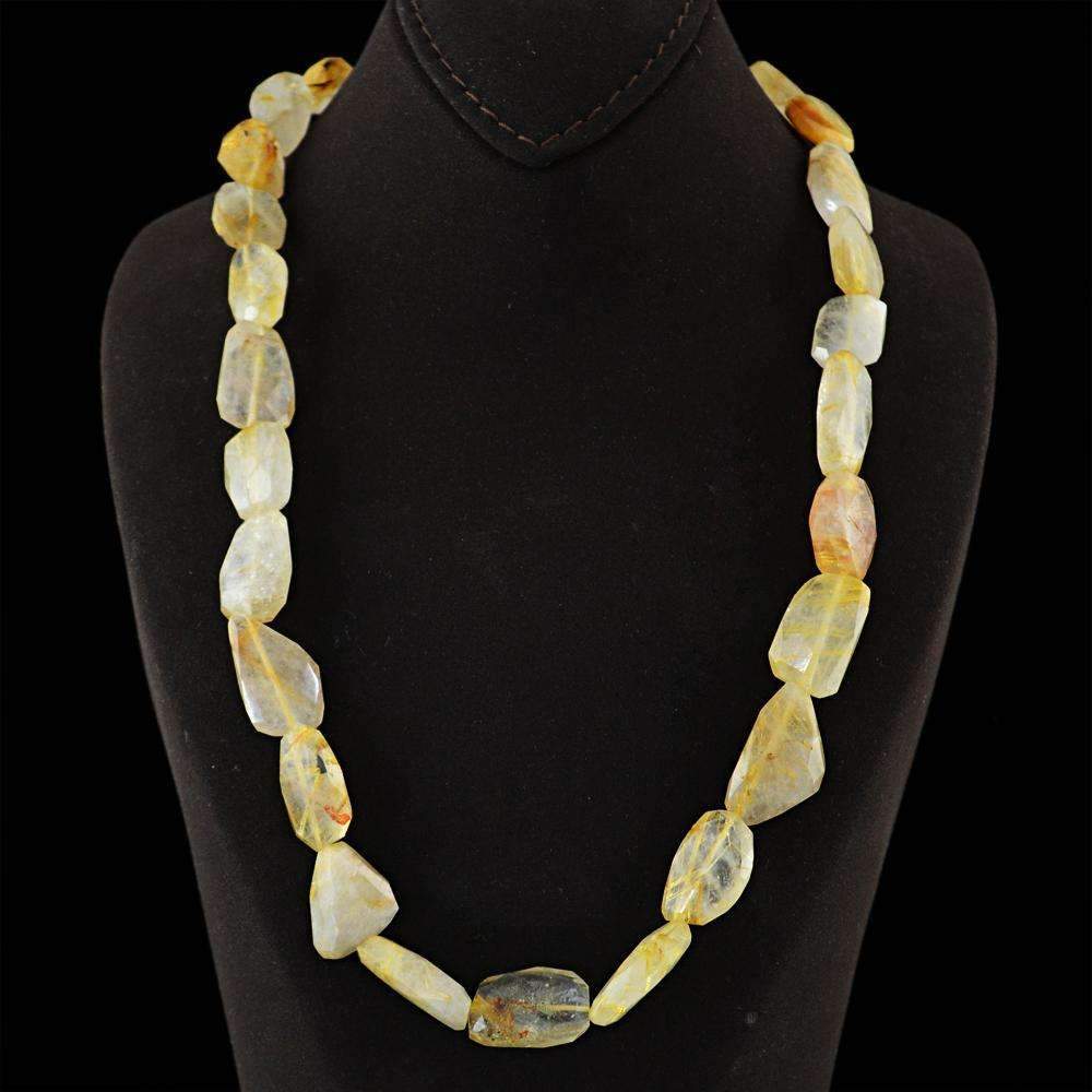 gemsmore:Golden Rutile Quartz Necklace - Natural 20 Inches Long Faceted Beads