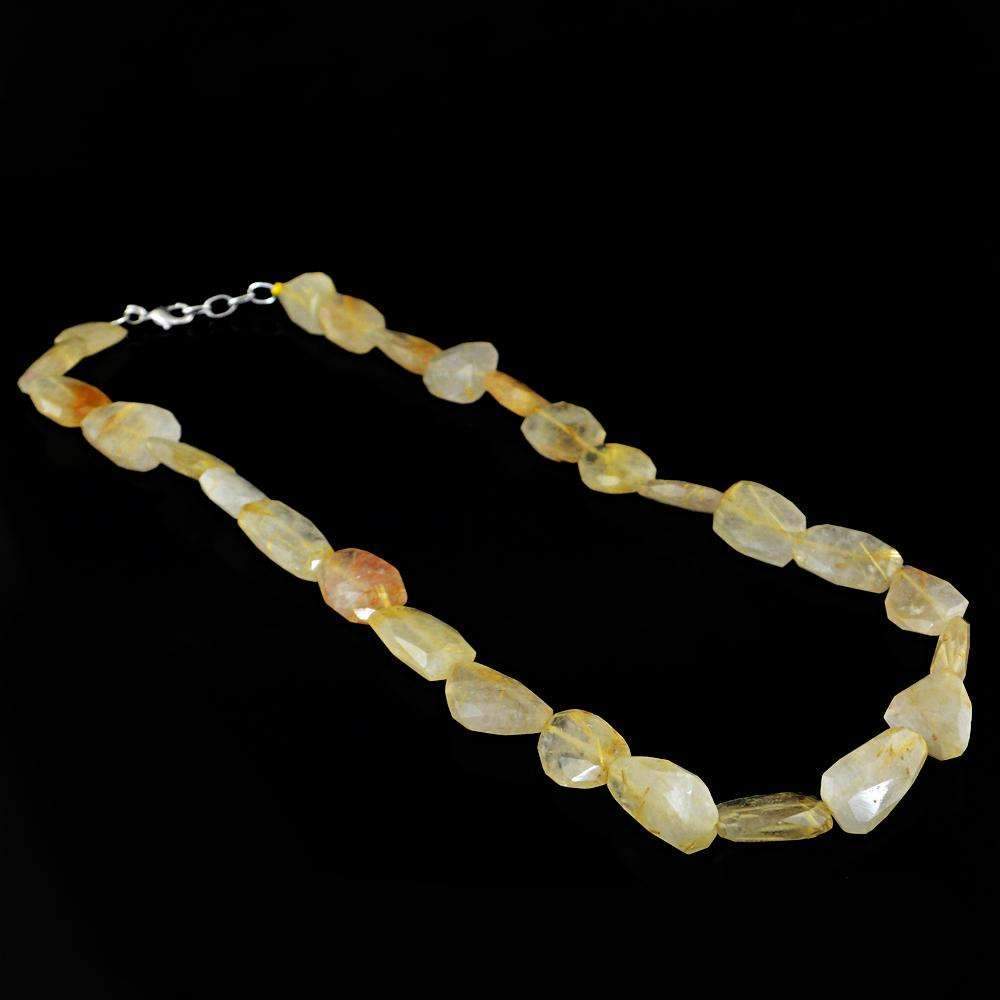 gemsmore:Golden Rutile Quartz Necklace - Natural 20 Inches Long Faceted Beads