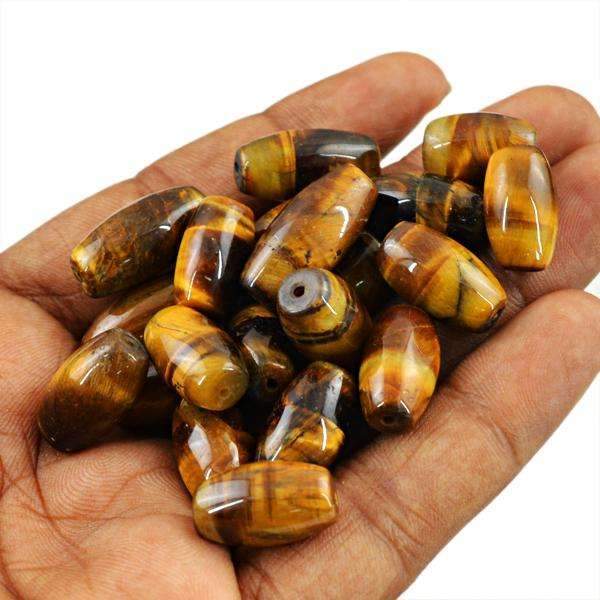 gemsmore:Golden Tiger Eye Beads Lot - Natural Untreated Drilled