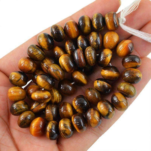 gemsmore:Golden Tiger Eye Beads Strand - Natural Drilled Round Shape