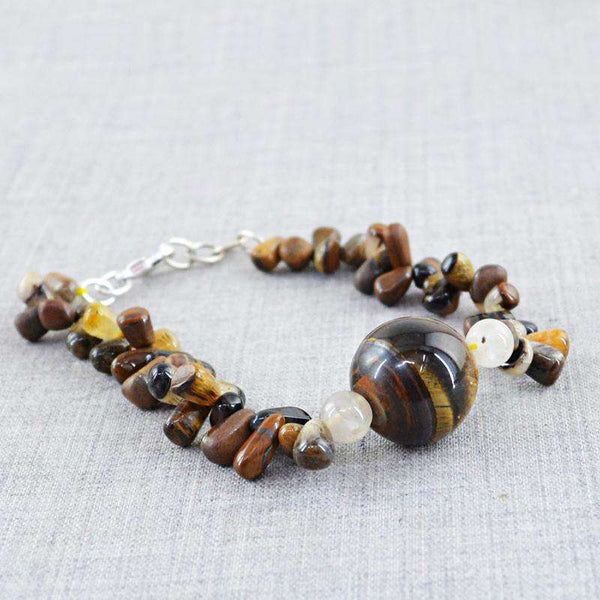 gemsmore:Golden Tiger Eye Bracelet - Natural Untreated Beads