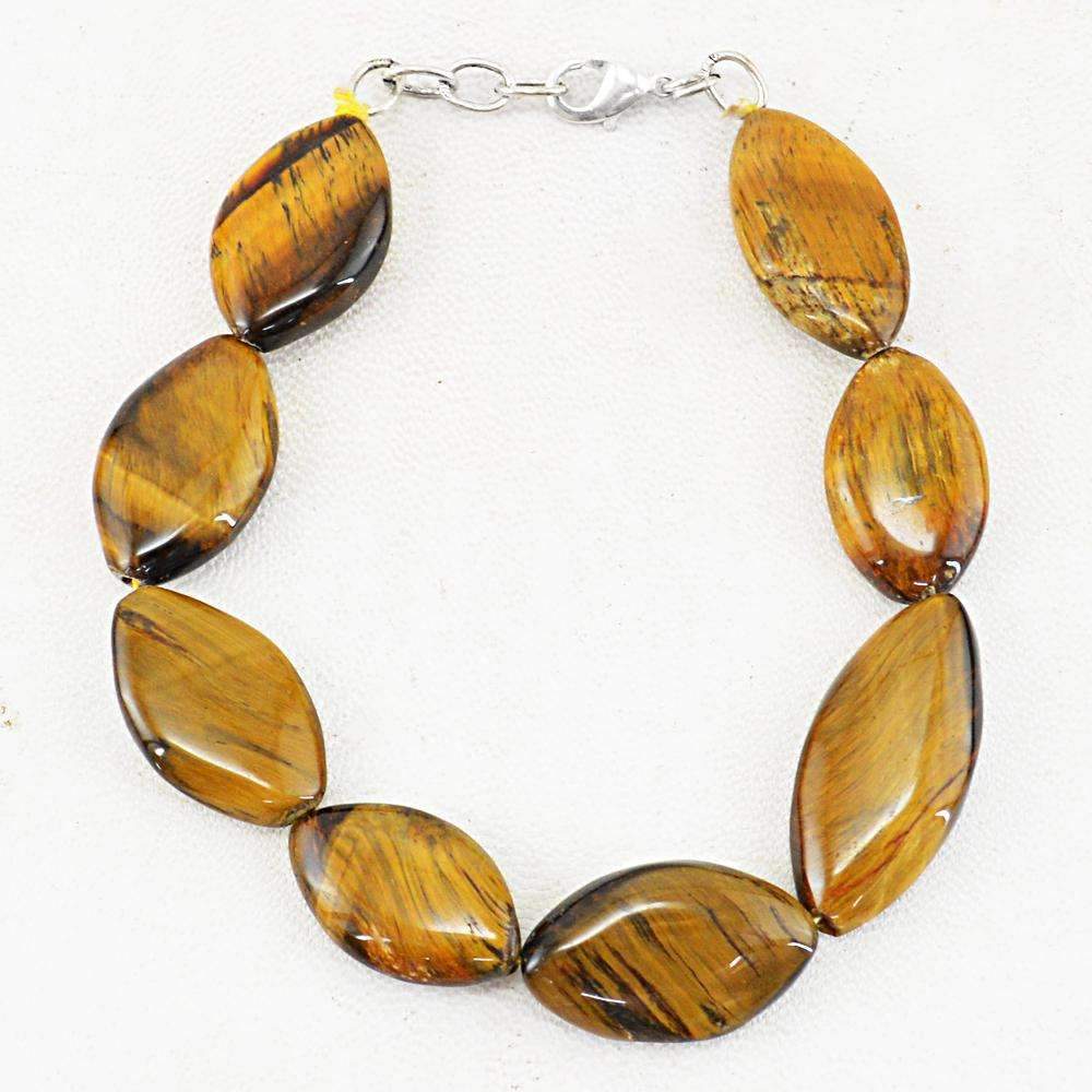 gemsmore:Golden Tiger Eye Bracelet Natural Untreated Beads