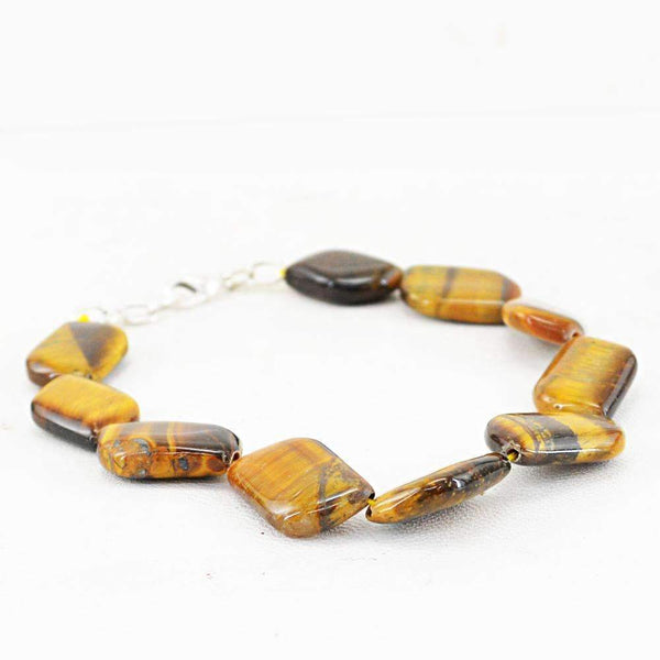 gemsmore:Golden Tiger Eye Bracelet Natural Untreated Beads