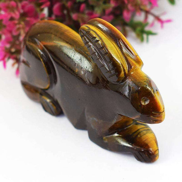 gemsmore:Golden Tiger Eye Carved Gemstone Bunny