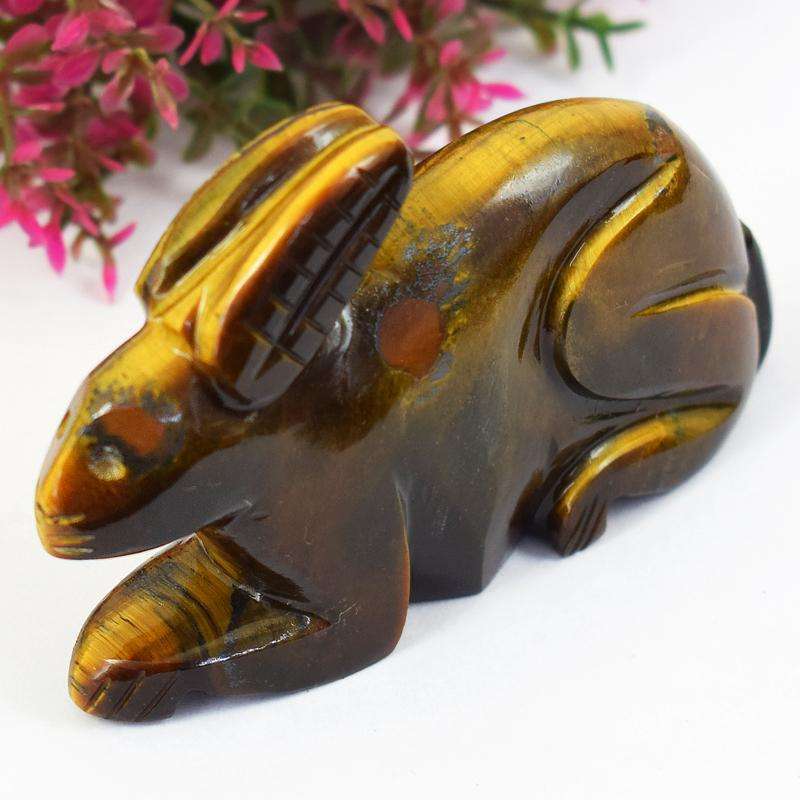 gemsmore:Golden Tiger Eye Carved Gemstone Bunny