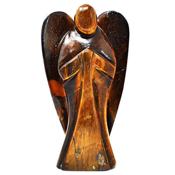 gemsmore:Golden Tiger Eye Carved Reiki Healing Angel