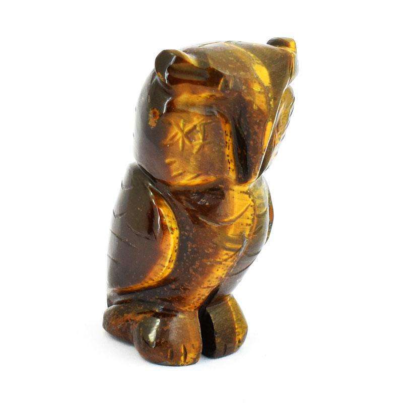 gemsmore:Golden Tiger Eye Detailed Carved Owl