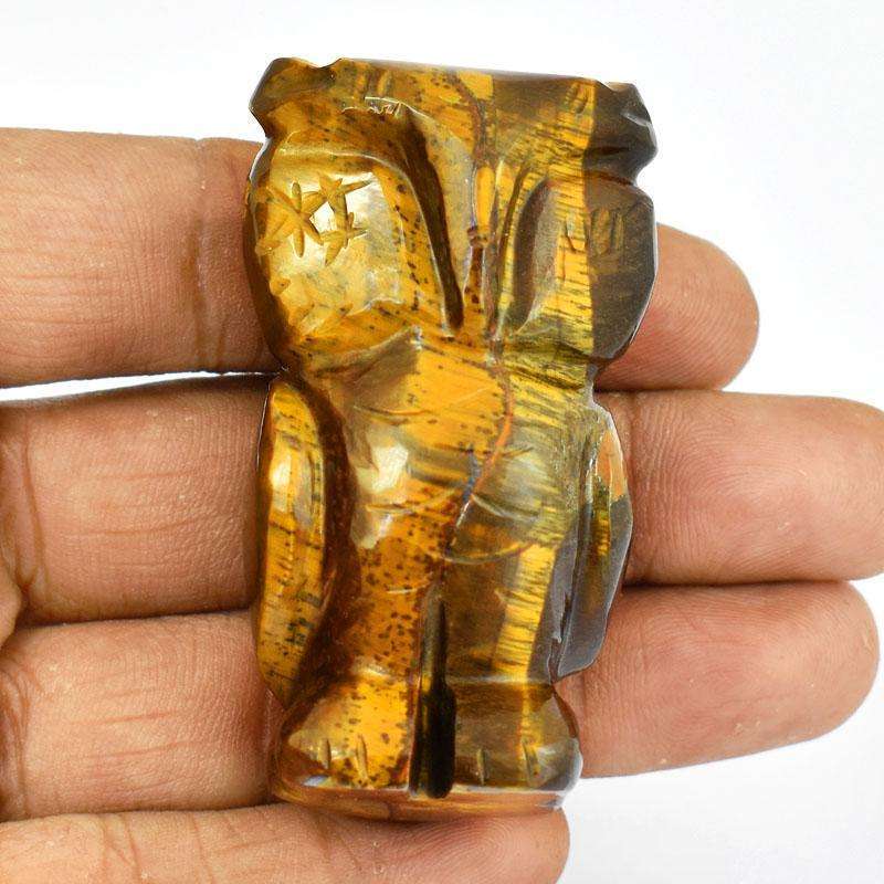 gemsmore:Golden Tiger Eye Detailed Carved Owl