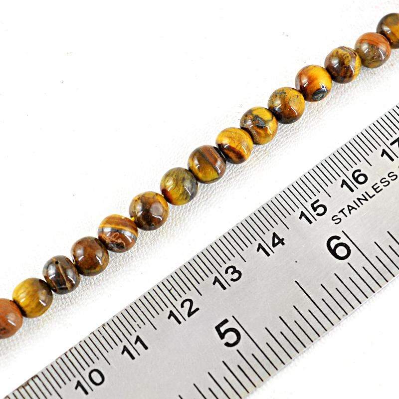 gemsmore:Golden Tiger Eye Drilled Beads Strand Natural Round Shape