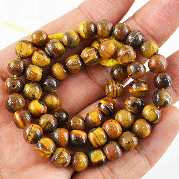 gemsmore:Golden Tiger Eye Drilled Beads Strand Natural Round Shape