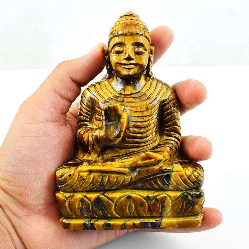 gemsmore:Golden Tiger Eye Gemstone Carved Lord Buddha Idol Statute