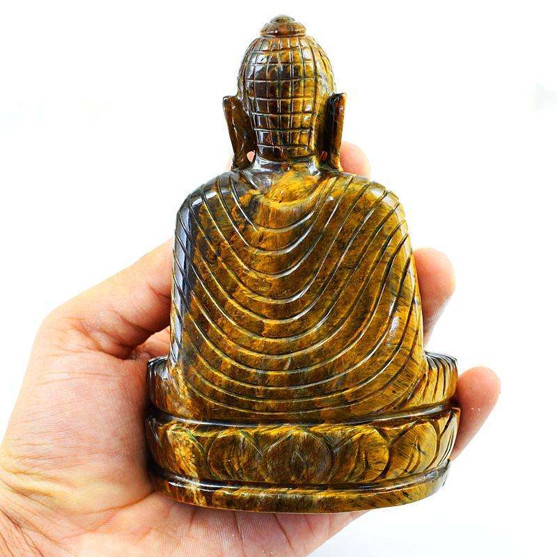 gemsmore:Golden Tiger Eye Gemstone Carved Lord Buddha Idol Statute