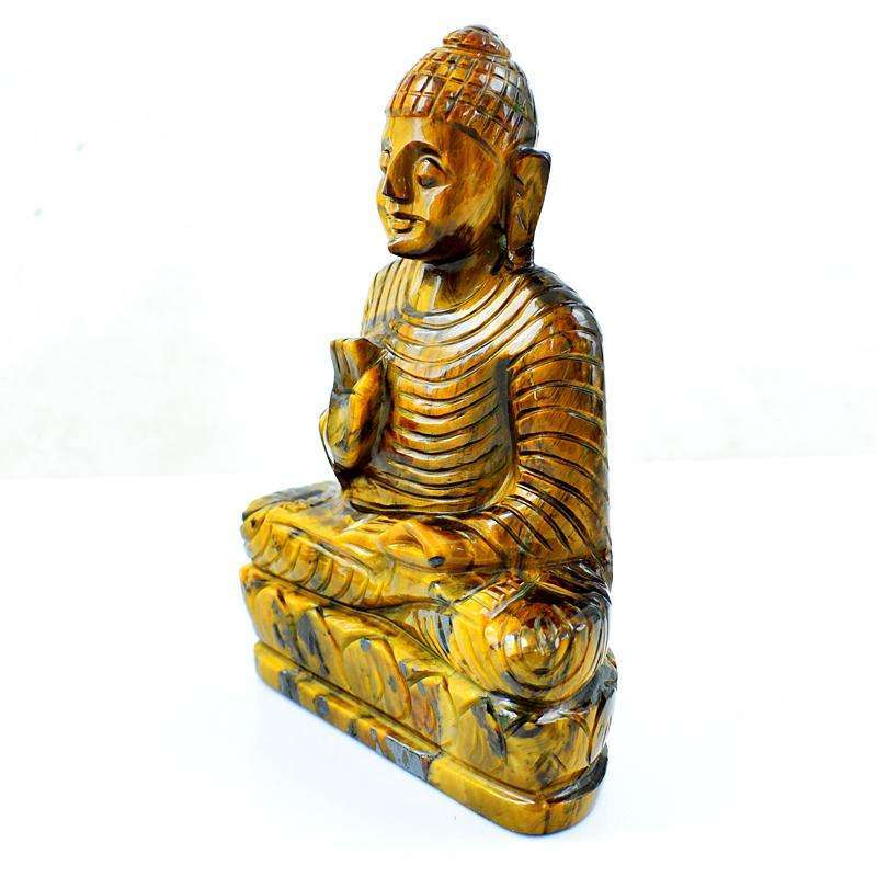 gemsmore:Golden Tiger Eye Gemstone Carved Lord Buddha Idol Statute