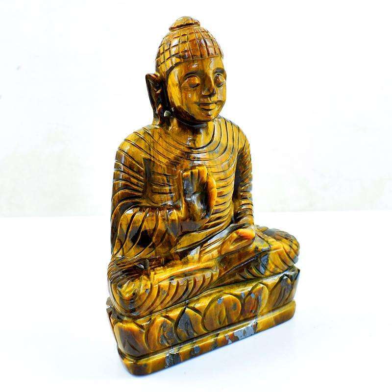 gemsmore:Golden Tiger Eye Gemstone Carved Lord Buddha Idol Statute