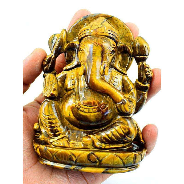 gemsmore:Golden Tiger Eye Gemstone Carved Lord Ganesha Idol Statute