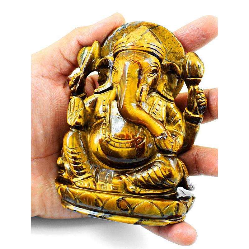 gemsmore:Golden Tiger Eye Gemstone Carved Lord Ganesha Idol Statute