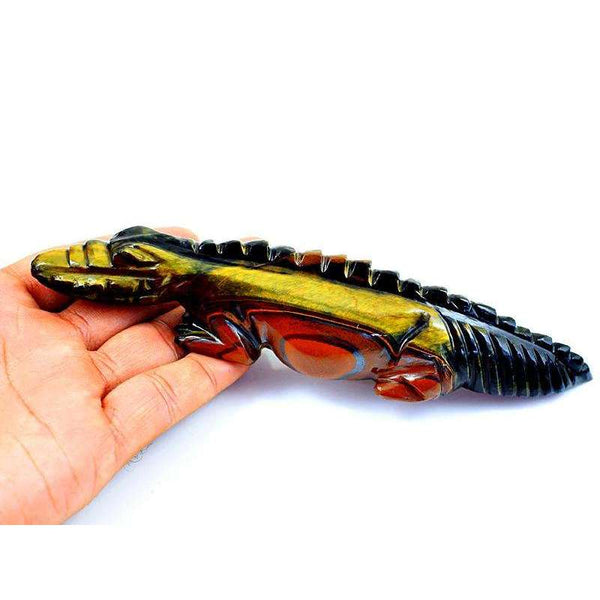 gemsmore:Golden Tiger Eye Hand Carved Crocodile - Exclusive