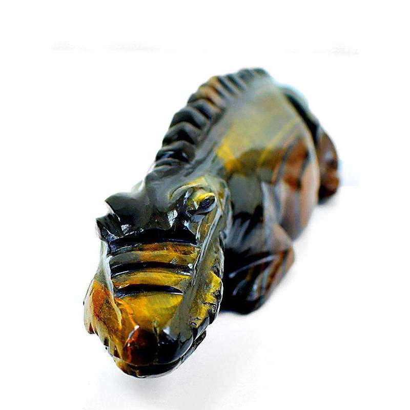 gemsmore:Golden Tiger Eye Hand Carved Crocodile - Exclusive