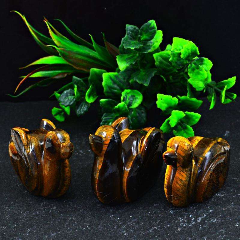 gemsmore:Golden Tiger Eye Hand Carved Duck Lot