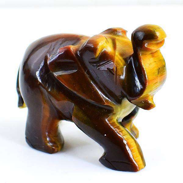 gemsmore:Golden Tiger Eye Hand Carved Elephant Gemstone