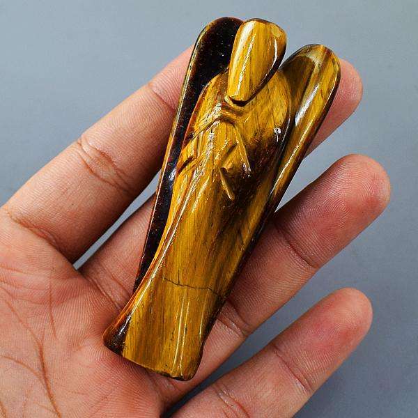 gemsmore:Golden Tiger Eye Hand Carved Healing Crystal Angel