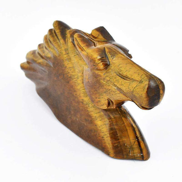 gemsmore:Golden Tiger Eye Hand Carved Horse Head