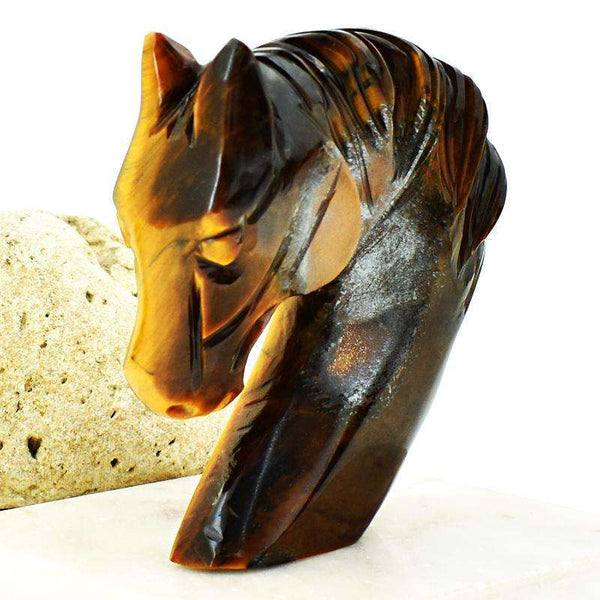 gemsmore:Golden Tiger Eye Hand Carved Horse Head