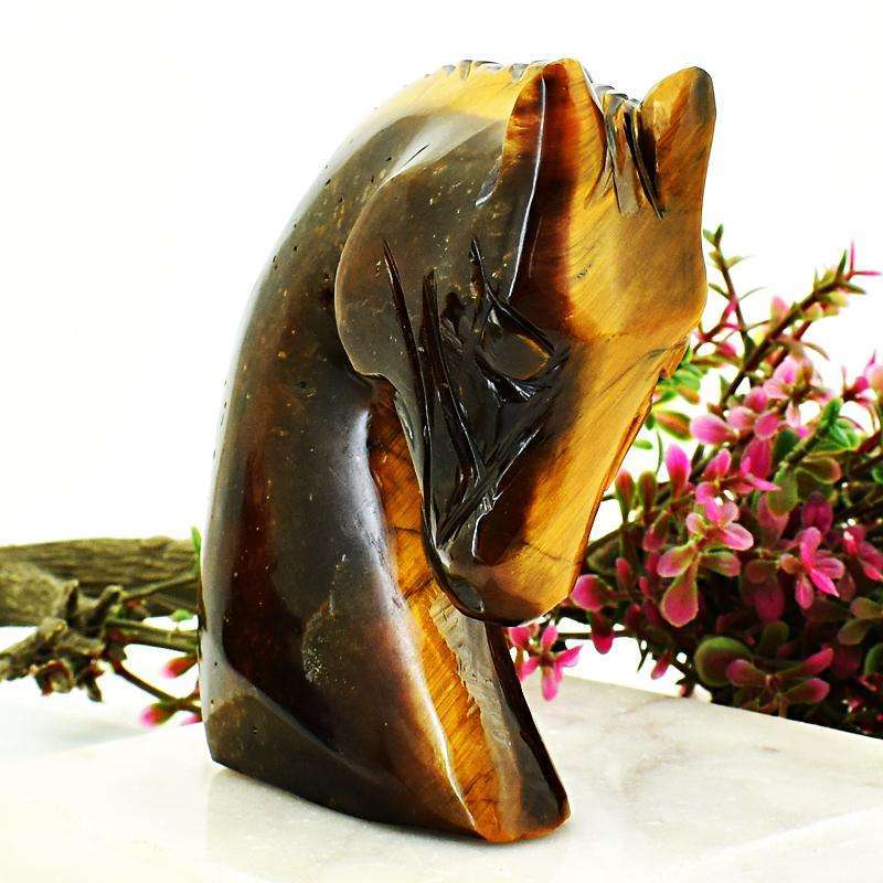 gemsmore:Golden Tiger Eye Hand Carved Horse Head